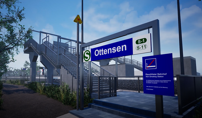 Treppenaufgang und ein Schild der neuen S-Bahnstation Ottensen (S1 und S11)