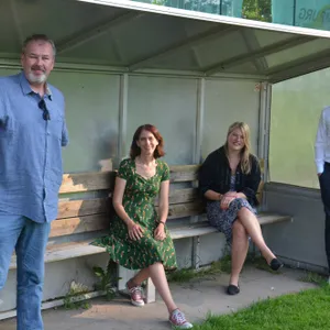 André Lehwald, Katrin Hofmann, Lena Otto und Lennart Ekelund auf dem künftigen „Sportcampus Alsterdorf“.