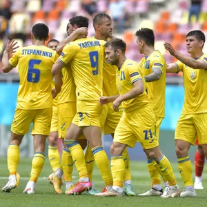 Ukrainische Spieler jubeln