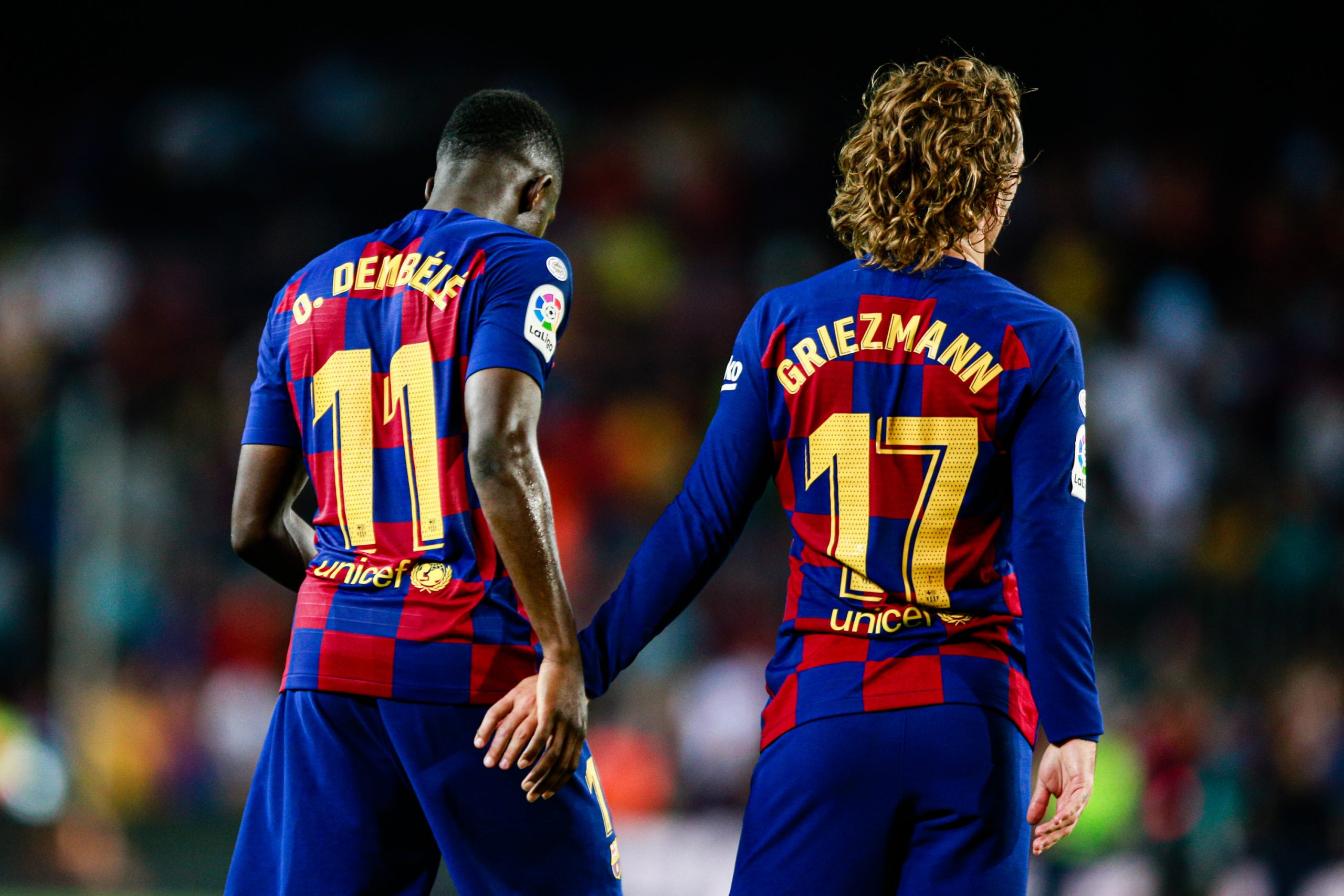 Ousmane Dembele (l.) und Antoine Griezmann 2019 im Trikot des FC Barcelona