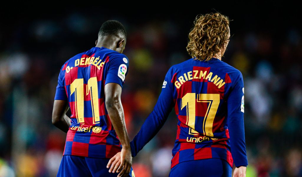 Ousmane Dembele (l.) und Antoine Griezmann 2019 im Trikot des FC Barcelona
