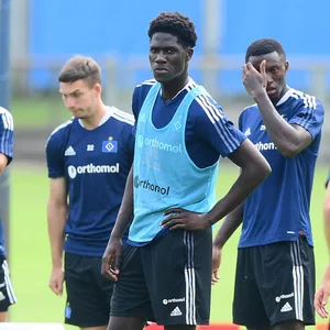 HSV-Profi Amadou Onana (2.v.r.)