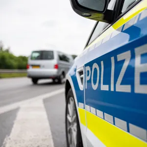 Polizeiauto hinter einem Kleintransporter