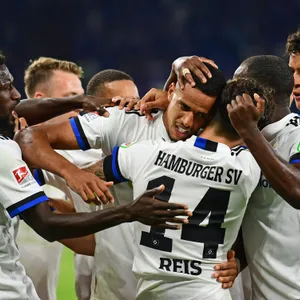 Die HSV-Profis bejubeln einen ihrer Treffer.