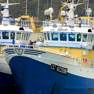 Fischerboote stehen im Hafen von Boulogne.