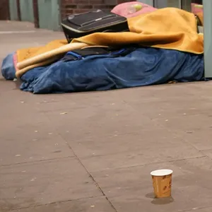 Schlafplätze von obdachlosen Menschen sind in der Innenstadt während der Tour des Mitternachtsbusses zu sehen.