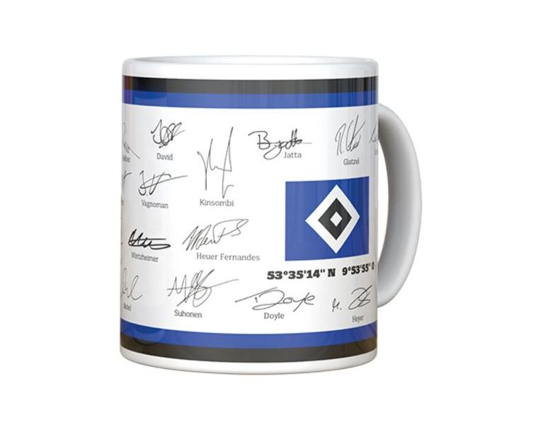 Kaffeebecher mit HSV-Unterschriften