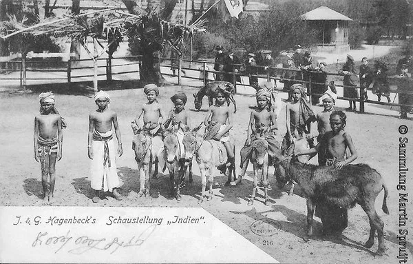 Eine Postkarte zu Hagenbecks Schaustellung „Indien“ von 1906.