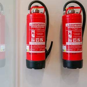 Feuerlöscher hängen an einer Wand. In Greifswald wurde eine Frau besprüht und ausgeraubt. (Symbolbild)