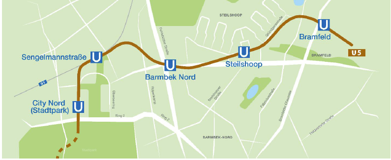 Die neue Linienführung der U5 im Hamburger Nordosten von der City Nord bis nach Bramfeld.