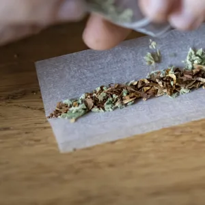 Eine Person dreht sich einen Joint.