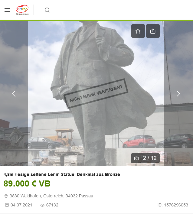 Eine Lenin-Statue auf ebay Kleinanzeigen.