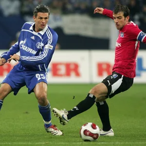 Zlatan Bajramovic (Schalke) gegen Rafael van der Vaart (HSV)
