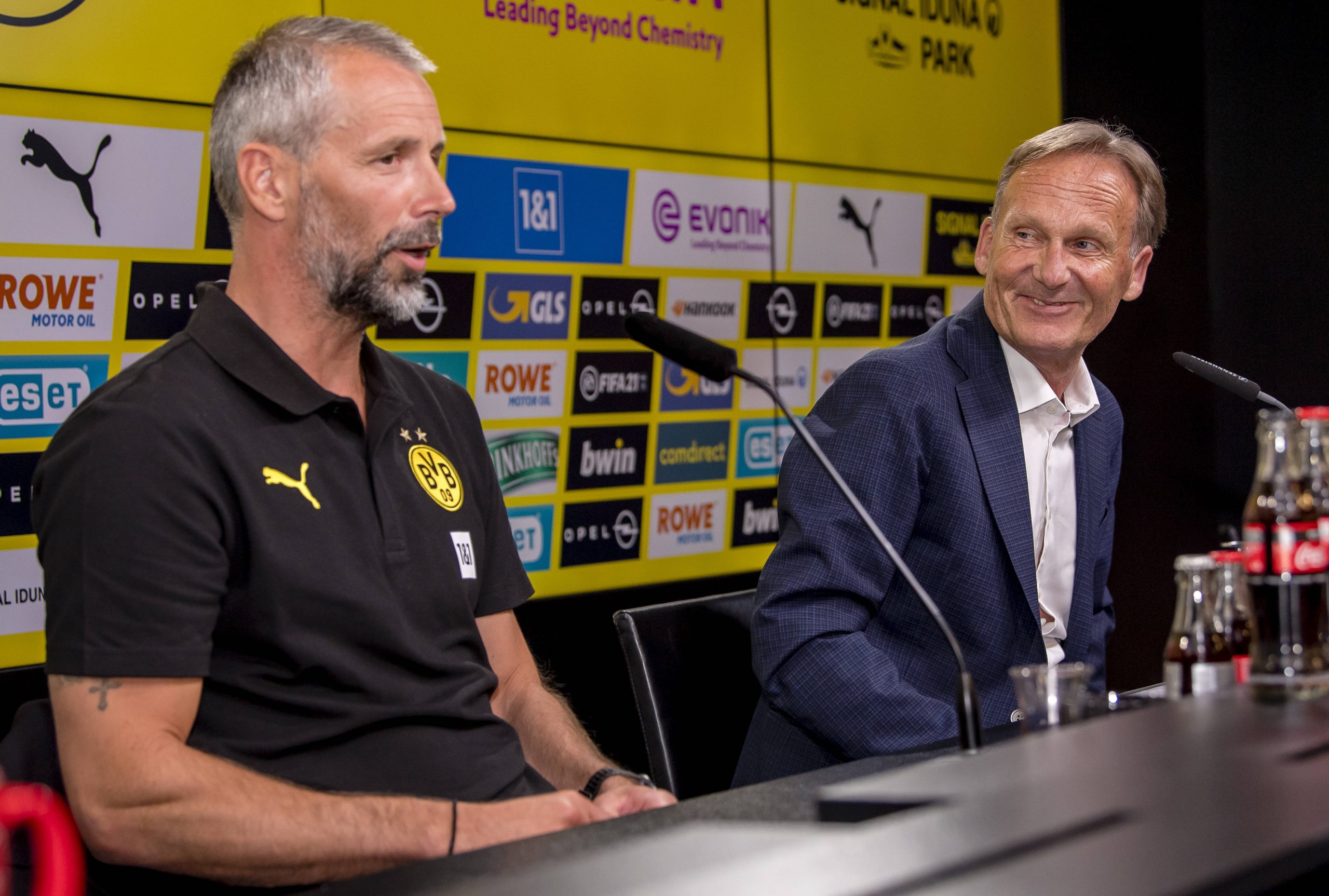 BVB-Trainer Marco Rose und Geschäftsführer Hans-Joachim Watzke
