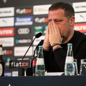 Max Eberl bei seiner letzten Pressekonferenz für Borussia Mönchengladbach