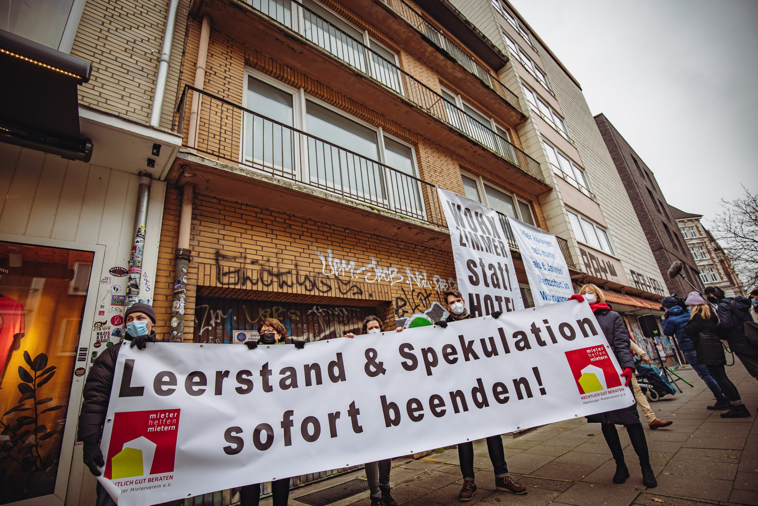 Proteste gegen den Leerstand in der Detlev-Bremer-Straße 25-27.
