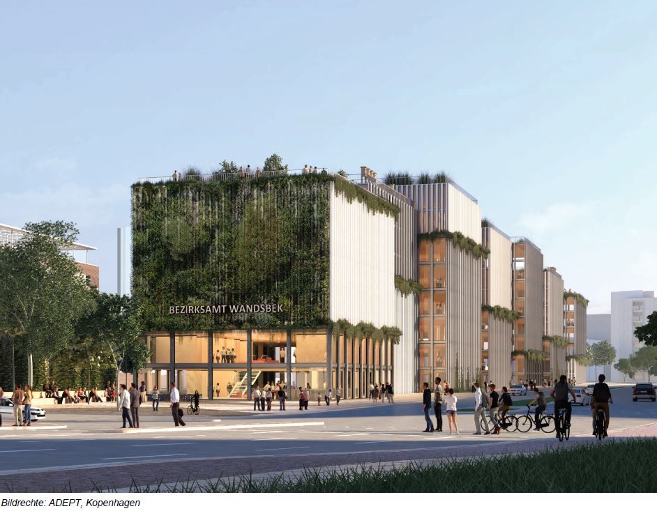Auf der Wandsbeker Zollinsel soll unter anderem ein neues Gebäude für das Bezirksamt entstehen.