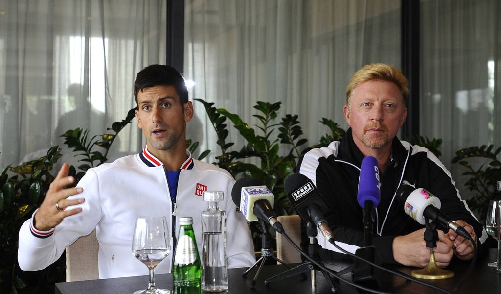 Da war er noch sein Trainer: Boris Becker und Novak Djokovic bei einer Pressekonferenz
