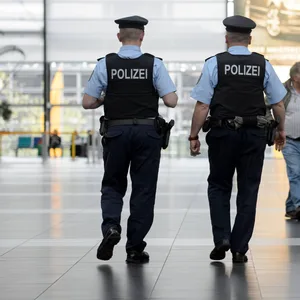 Zwei Polizisten gehen Streife.