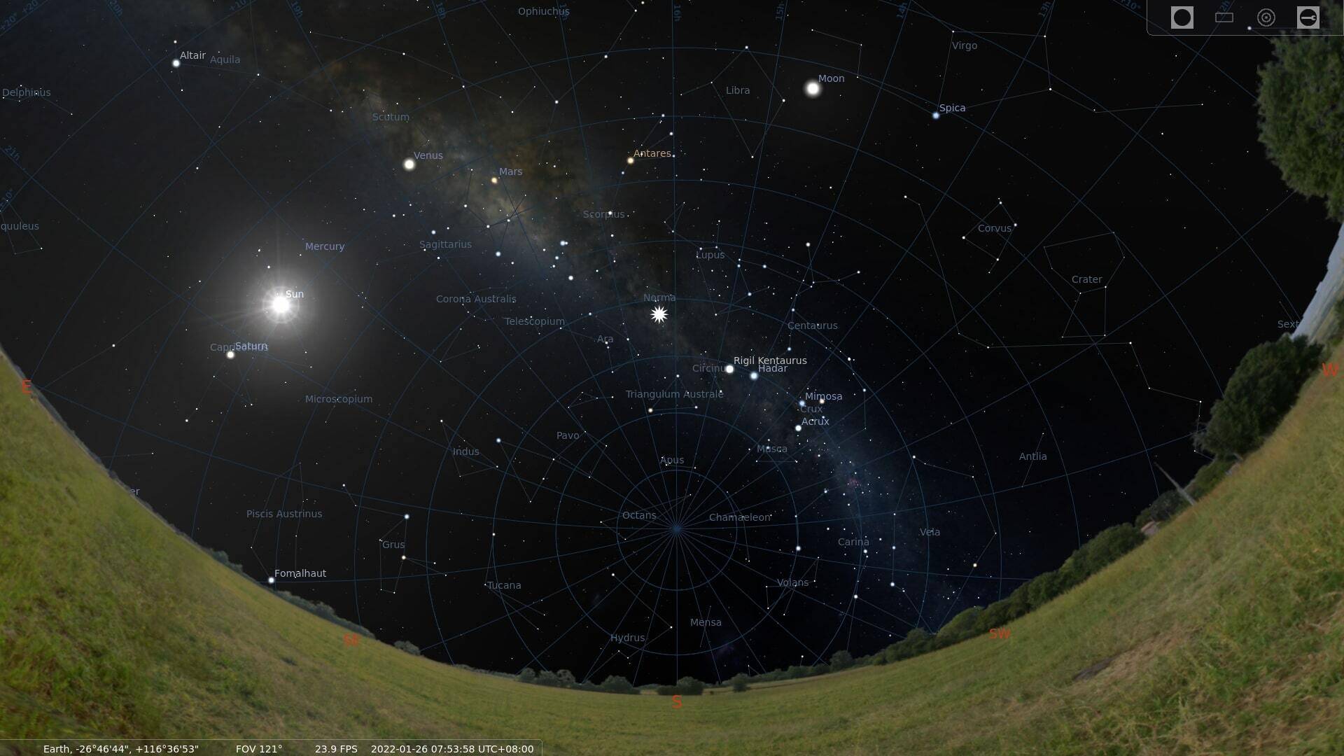 Diese Aufnahme zeigt die Position des Objekts am Nachthimmel: das eingezeichnete Sternsymbol.