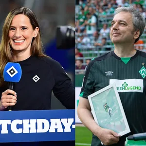 Stadionsprecher Christina Rann (HSV) und Arnd Zeigler (Werder Bremen)