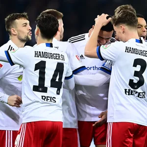 Die HSV-Profis bejubeln ein Tor.