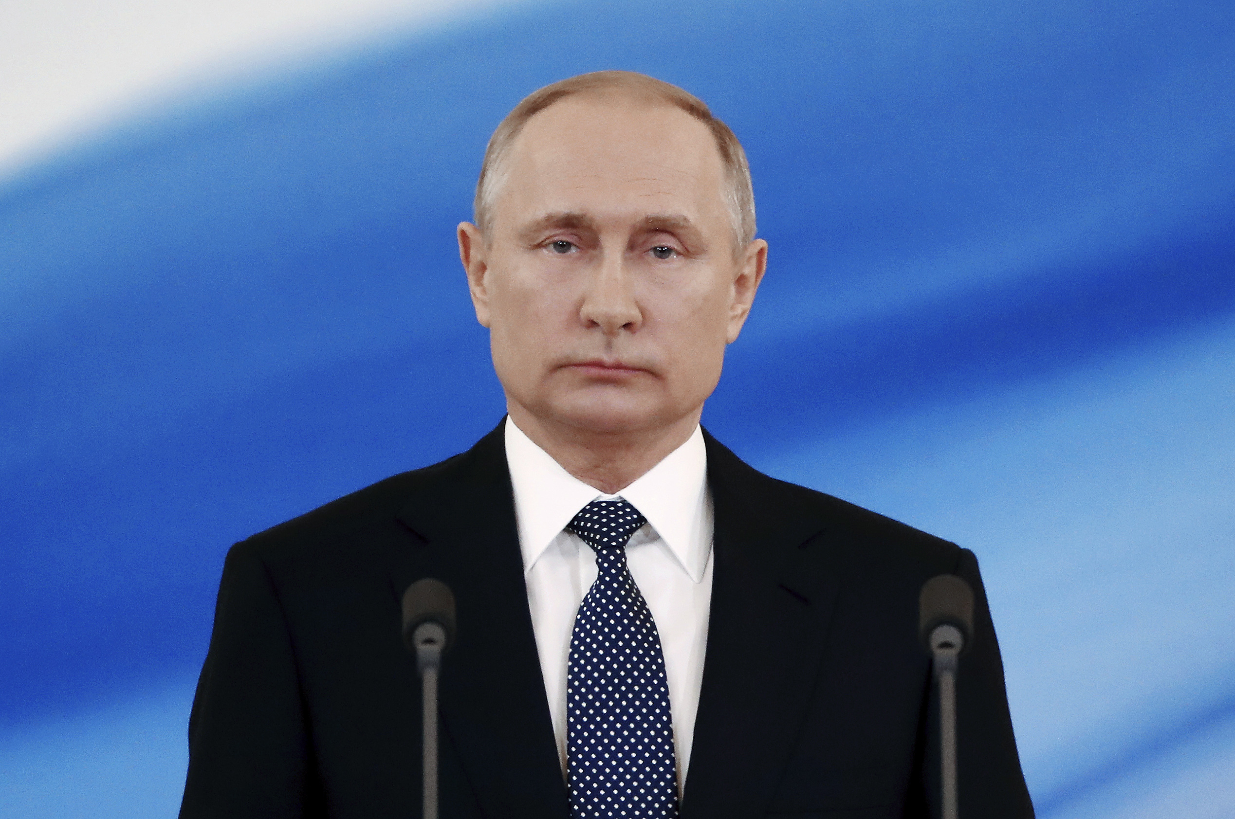 Wladimir Putin, Präsident von Russland, hält bei seiner Amtseinführung 2018 im Kreml eine Rede.