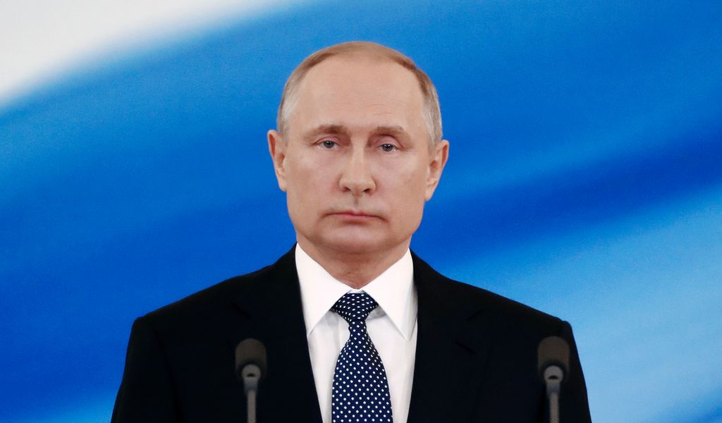 Wladimir Putin, Präsident von Russland, hält bei seiner Amtseinführung 2018 im Kreml eine Rede.