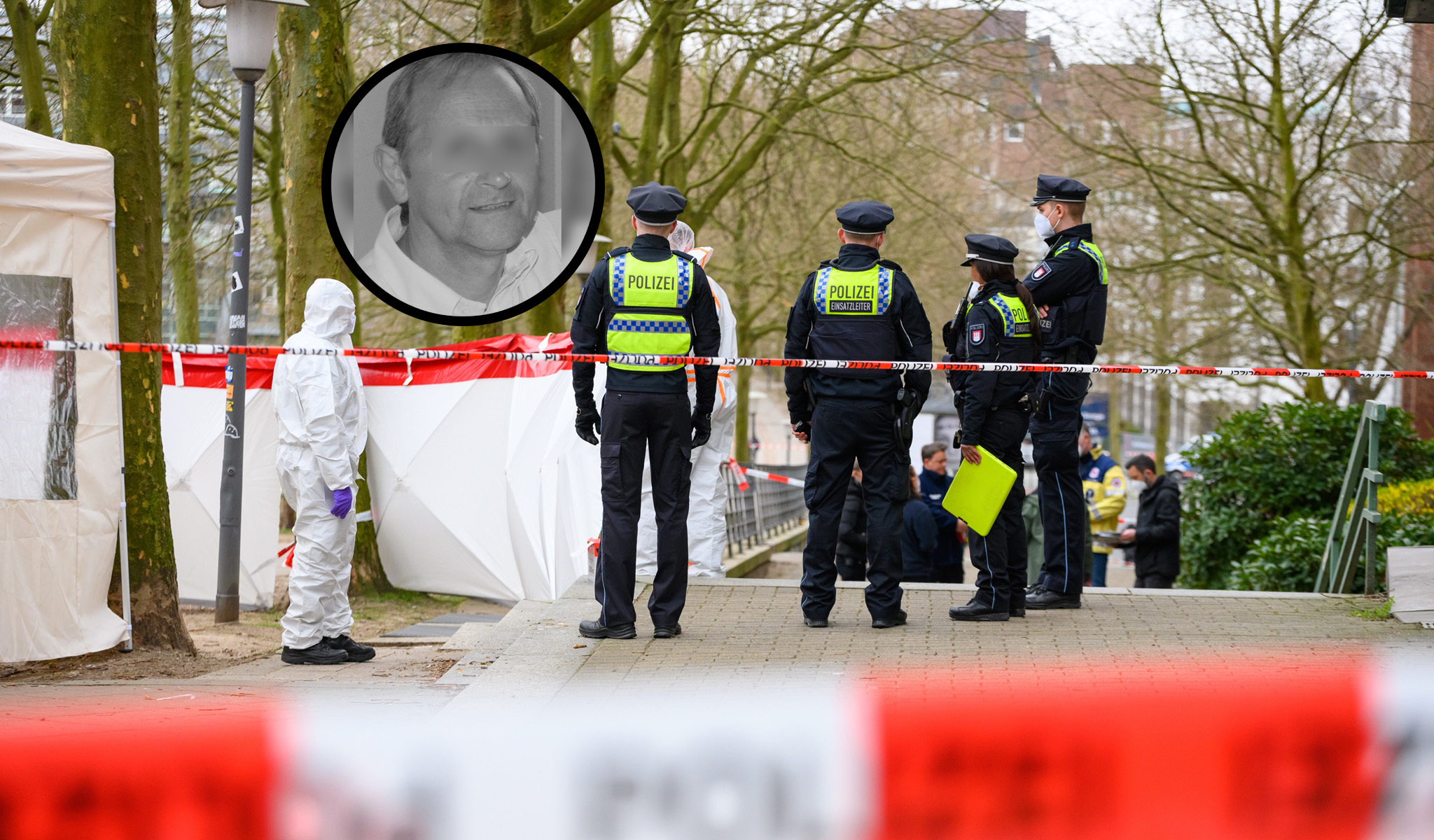 Polizisten sichern im März den Tatort auf der Michel-Wiese, wo der 62-Jährige starb. (Archivbilder)