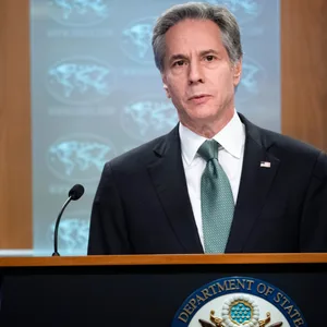 Antony Blinken, Außenminister der USA, während einer Pressekonferenz im Außenministerium