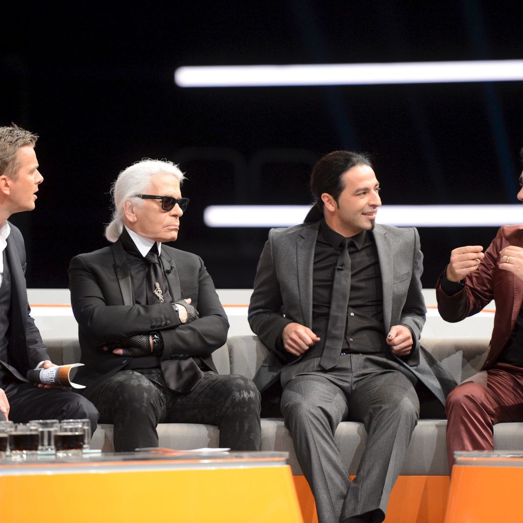 Im Oktober 2012 war Karl Lagerfeld (2.v.l.) bei der „Wetten, dass...?“-Premiere von Markus Lanz zu Gast.
