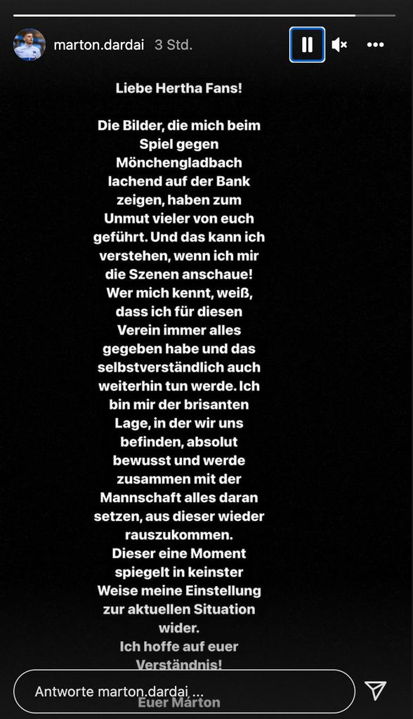 Hertha-Profi Marton Dardai bei Instagram