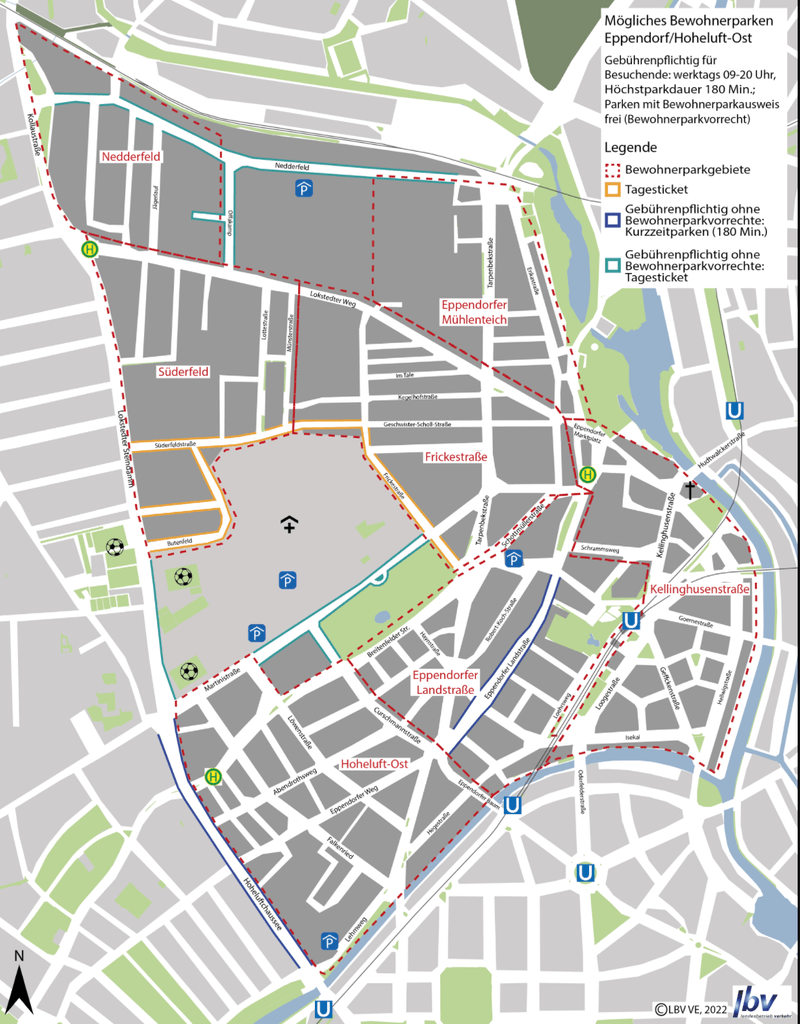 Der LBV plant für Hoheluft-Ost und Eppendorf sieben Anwohnerparkgebiete.
