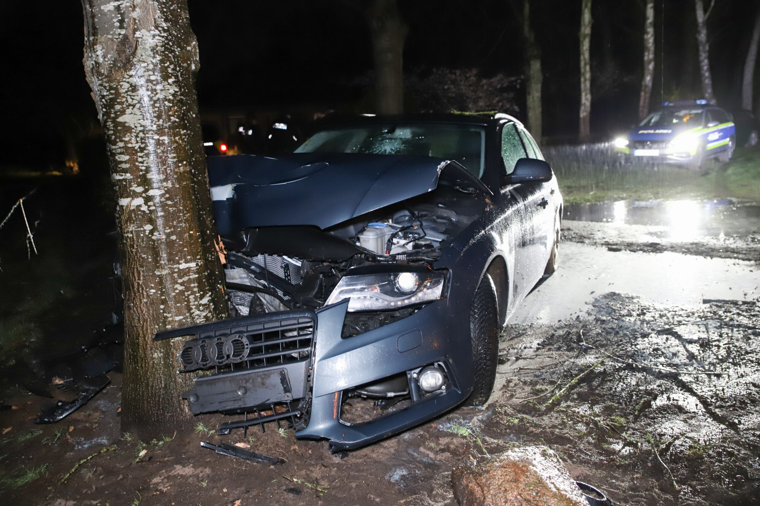 Verfolgungsjagd mit Polizei – Auto kracht in Wrist gegen Baum