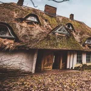 Verfallenes Reetdach-Haus