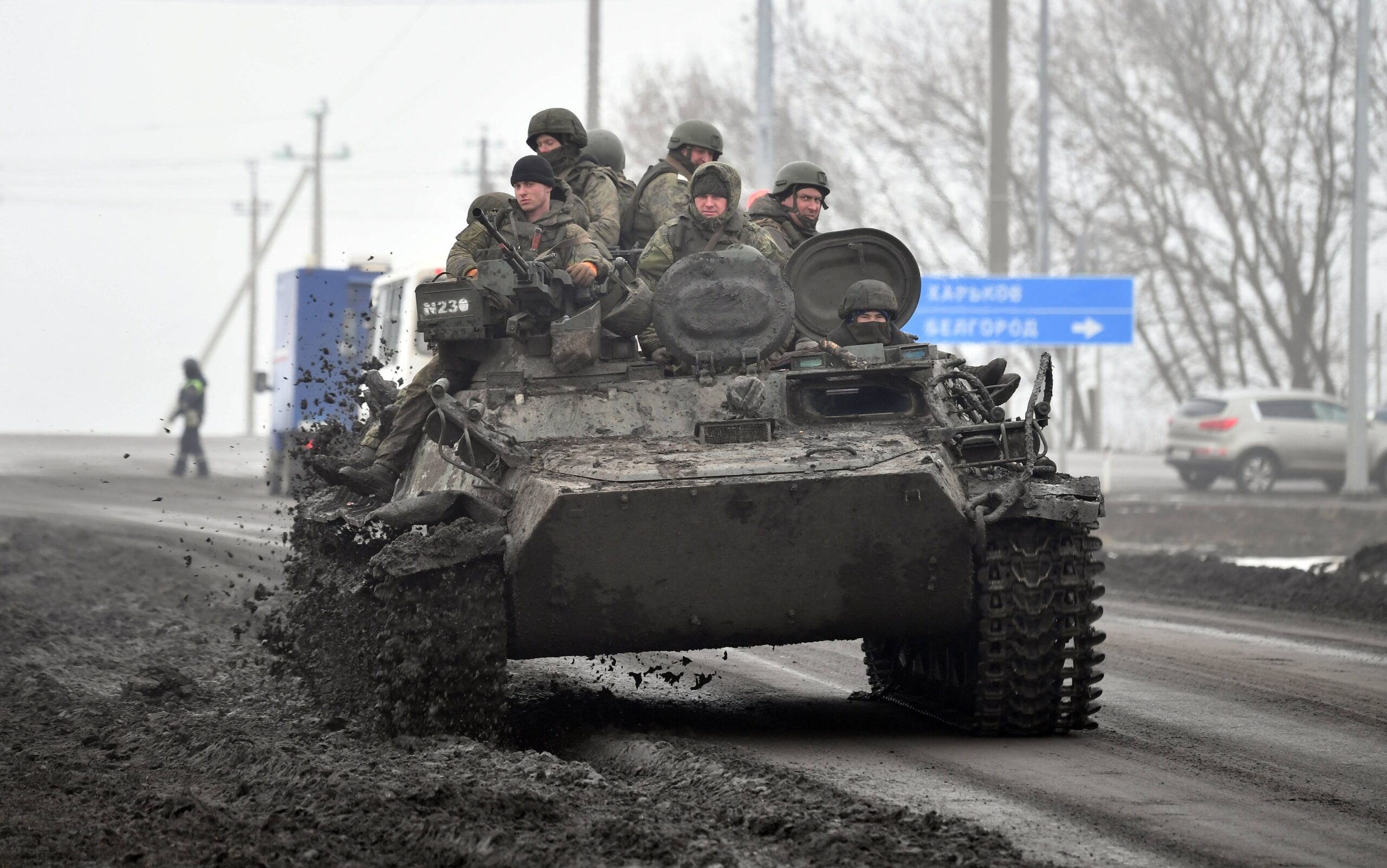 Russische Soldaten an der ukrainisch-russischen Grenze bei Belgorod.