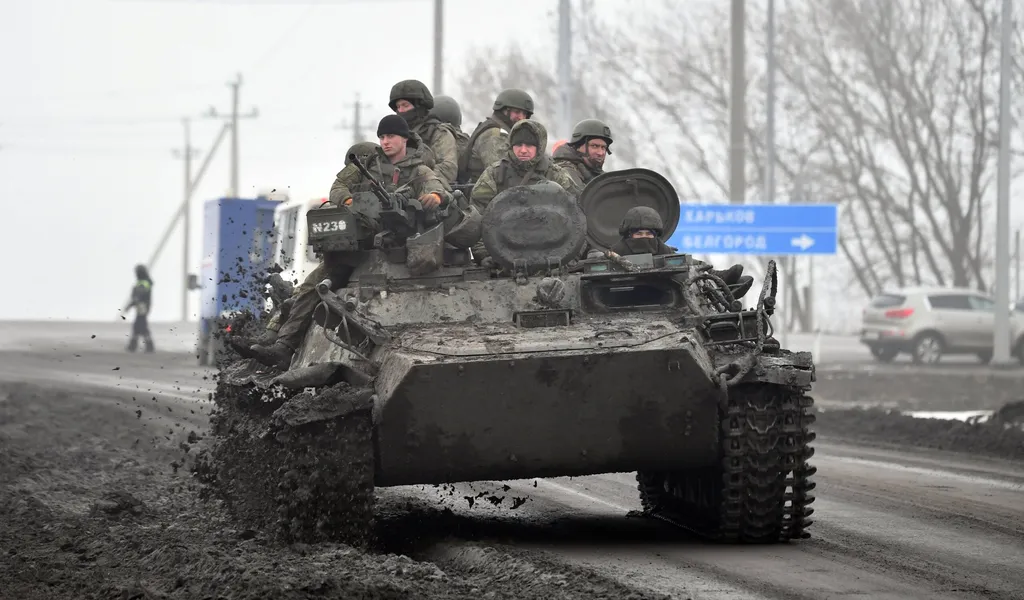 Russische Soldaten an der ukrainisch-russischen Grenze bei Belgorod.