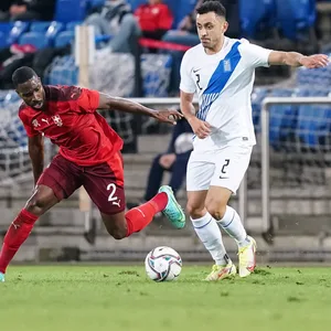 Manolis Saliakis (r.) beim Länderspiel der Griechen in der Schweiz