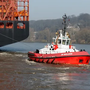 Schlepper mit Schiff