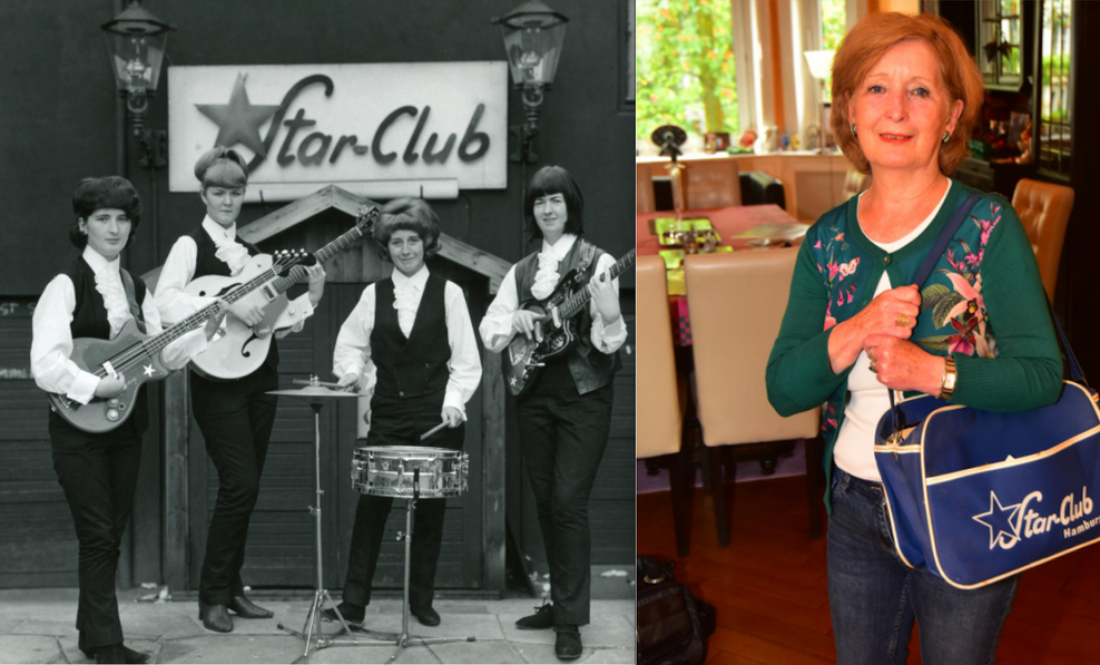 Mary Dostal (l.) mit ihrer Band „The Liverbirds“ in den 60er Jahren - und heute.