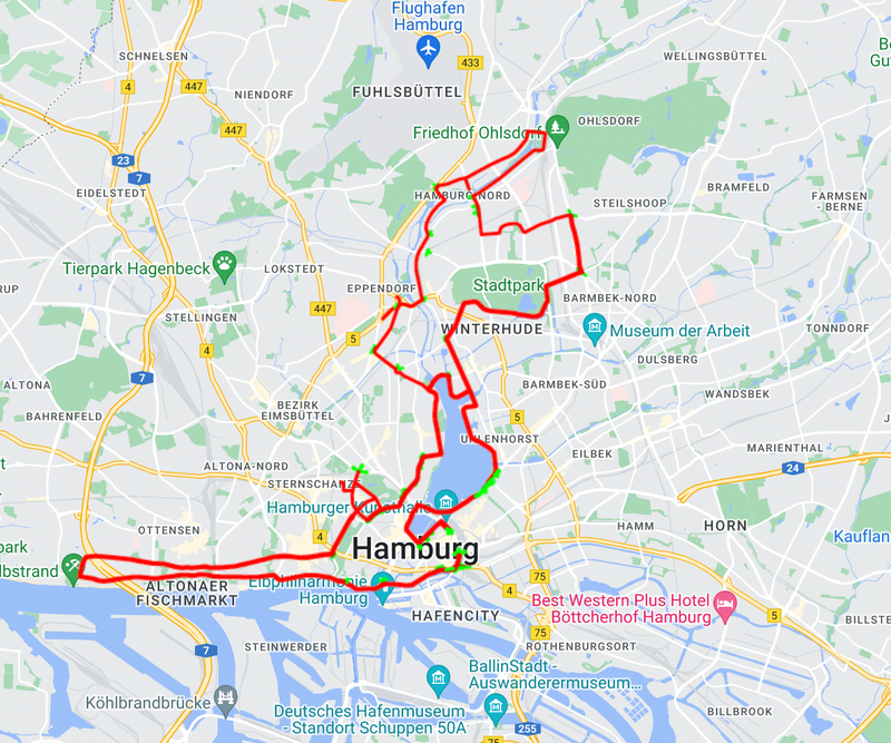 Der Streckenverlauf des Hamburg Marathon.