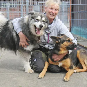 Doris Firlus mit zwei Hunden aus der Ukraine