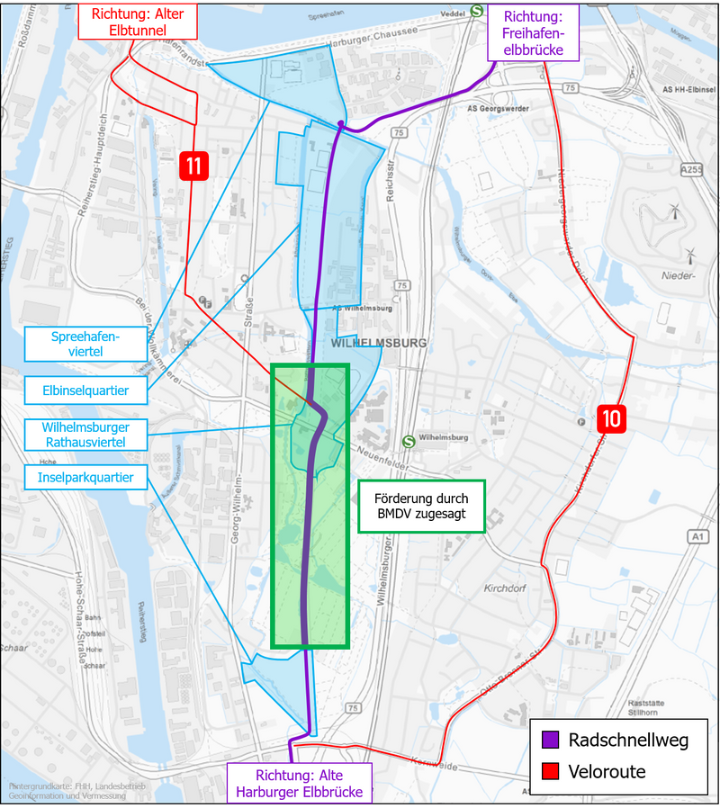Karte Radschnellweg Wilhemsburg