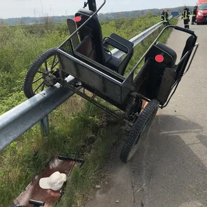 Die Kutsche hängt nach dem Unfall halb über der Leitplanke
