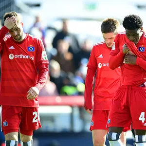 HSV-Profis Jonas Meffert, Giorgi Chakvetadze und Faride Alidou enttäuscht