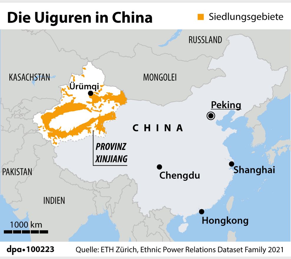 Siedlungsgebiete der Uiguren in der Provinz Xinjiang