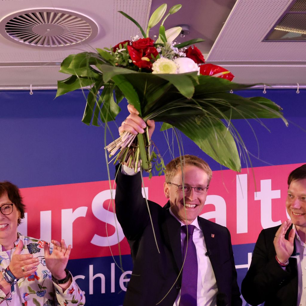 Daniel Günther (CDU), Ministerpräsident von Schleswig-Holstein und Spitzenkandidat seiner Partei, nach Bekanntgaben der ersten Prognosen.