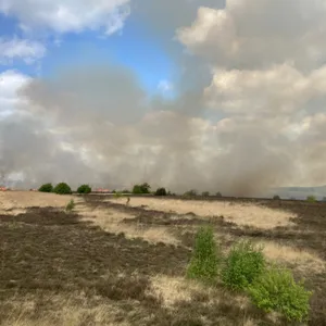 Rauch steigt über einem Feuer auf dem Waffentestgelände der Bundeswehr bei Meppen im Emsland auf.