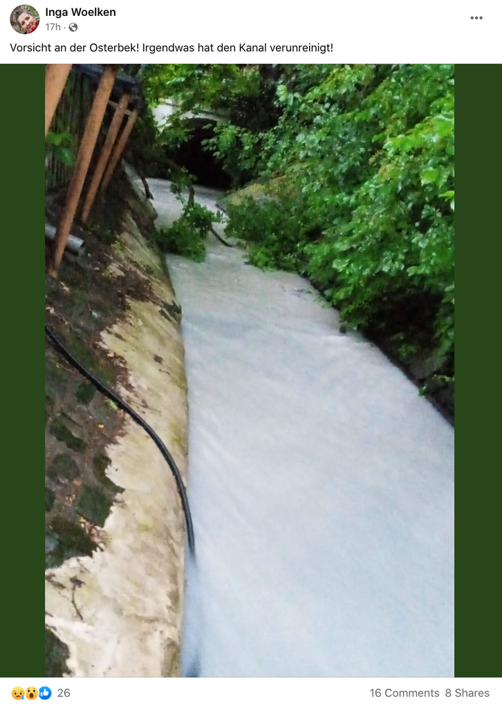 Nel suo post su Facebook, un residente locale ha avvertito della contaminazione.