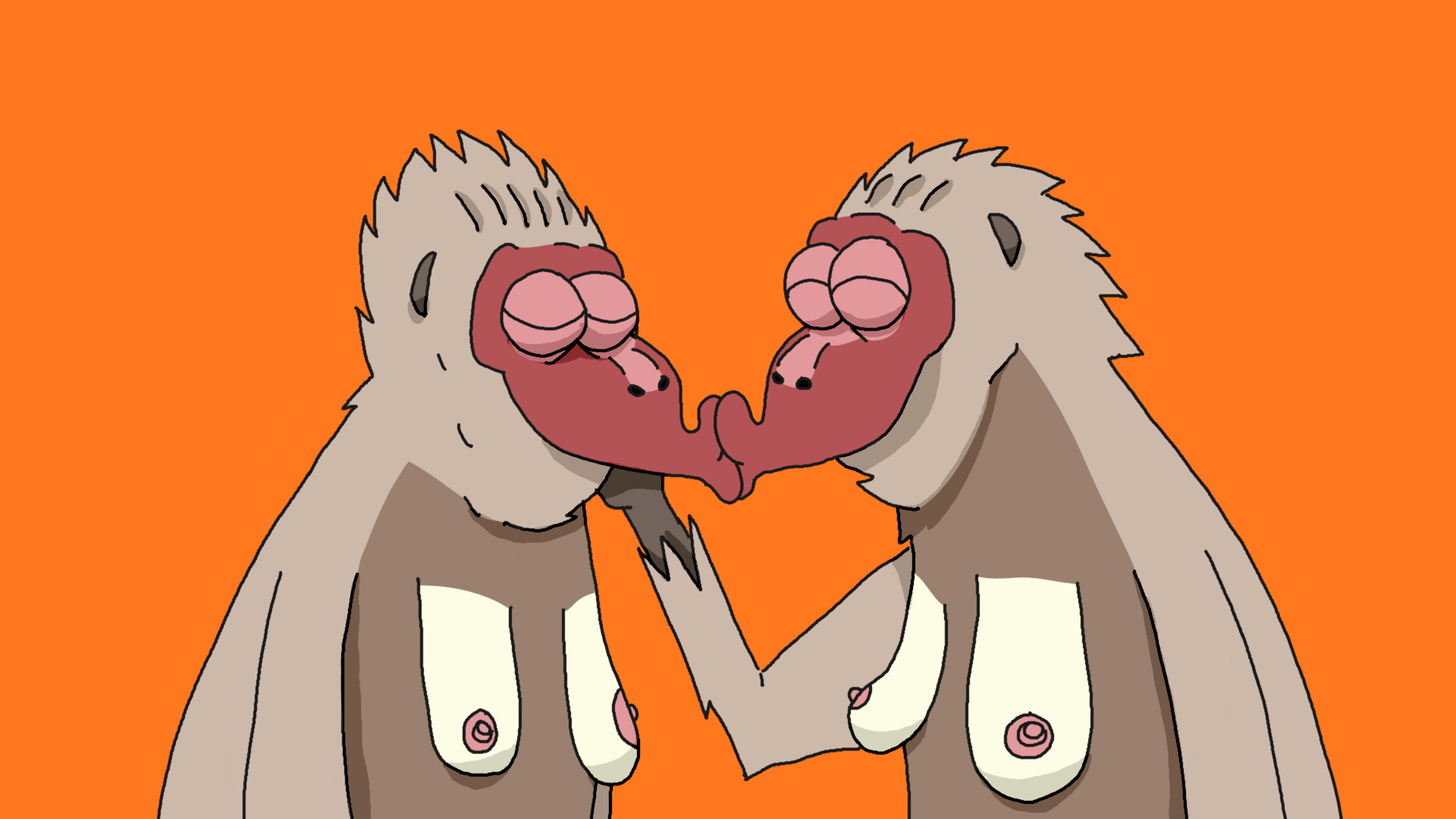 Zeichnung: Zwei Affendamen küssen sich